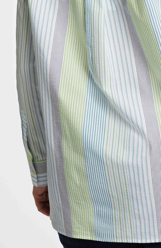 Shop Foxcroft Relaxed Variegated Stripe Seersucker Button-up Shirt In Blue Multi