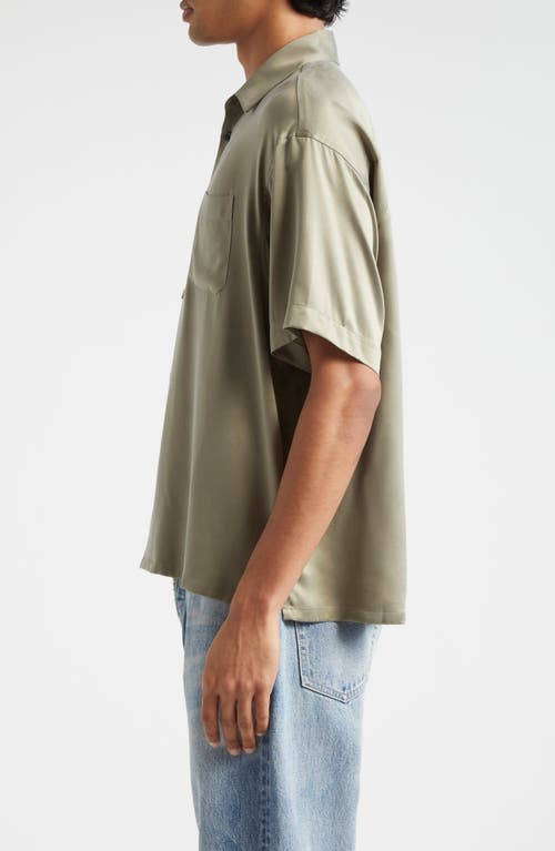 Shop John Elliott Oversize Short Sleeve Silk Button-up Shirt In Sage