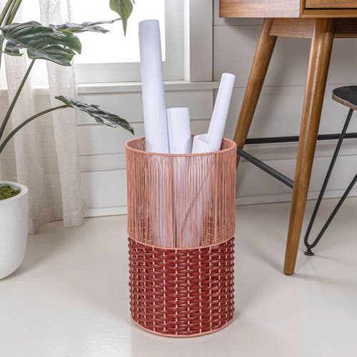 Happimess Harper Modern 4.13-gallon 2-tone Faux Wicker Cylinder Waste Basket, Gray/cream In Pink/red