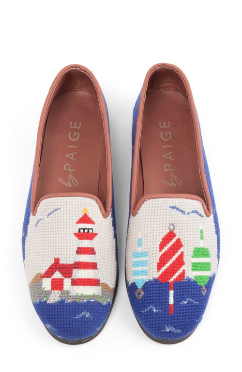Lighthouse Needlepoint Flat in Navy Red Nautical