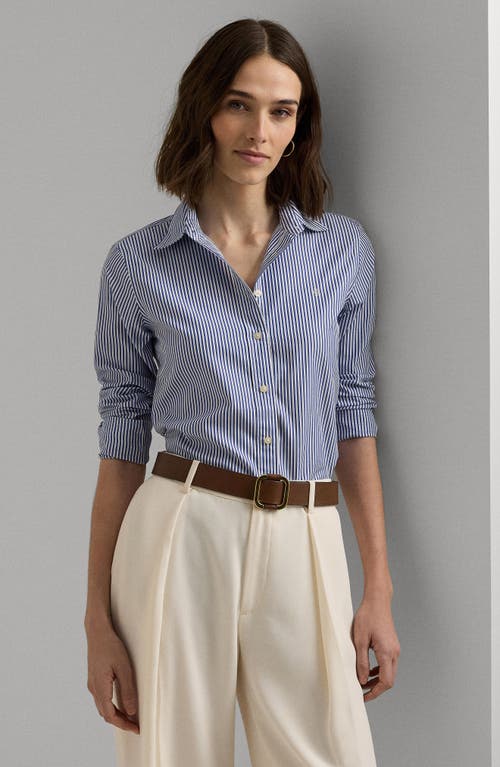 Ralph Lauren Lauren Stripe Easy Care Cotton Shirt In Blue/white