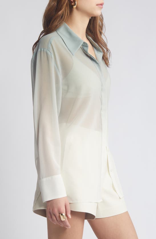 Shop Open Edit Oversize Semisheer Button-up Shirt In Green Ombre