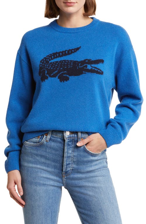 Shop Lacoste Big Croc Cashmere & Wool Crewneck Sweater In Iq2 Hilo/marine