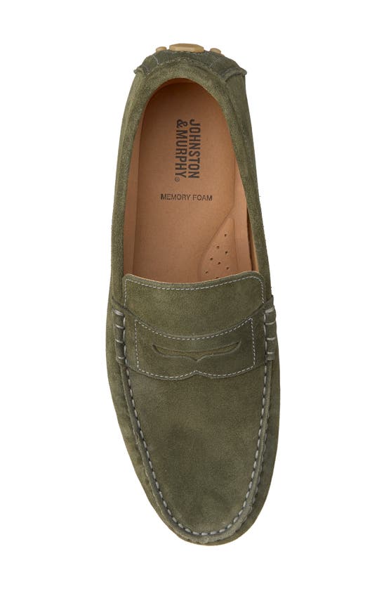 Shop Johnston & Murphy Athens Penny Driving Loafer In Olive Suede