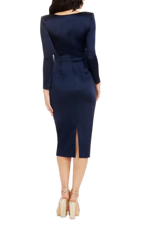 DRESS THE POPULATION DRESS THE POPULATION PAMELA LONG SLEEVE SATIN COCKTAIL DRESS 