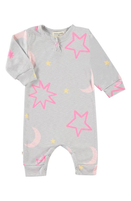 Shop Paigelauren Slub Henley Romper In Pink Moon/star