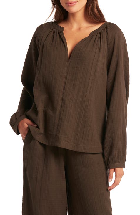 Sunset Peasant Oversize Cover-Up Top