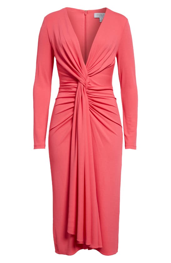 Shop Michael Kors Collection Knot Front Long Sleeve Knit Dress In Azalea