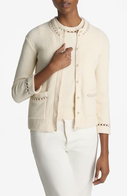 Shop St John St. John Collection Embellished Stretch Micro Bouclé Jacket In Ecru