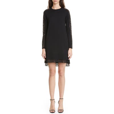 Akris Punto Organza Dot Long Sleeve Merino Wool Sweater Dress, Black