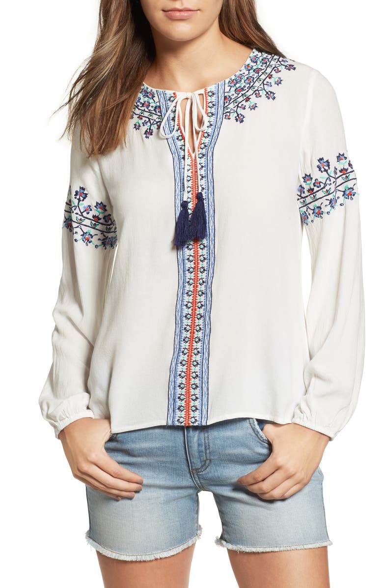 THML Embroidered Peasant Top | Nordstrom