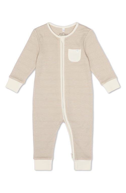 MORI Clever Zip Stripe Fitted One-Piece Pajamas in Oatmeal Stripe at Nordstrom