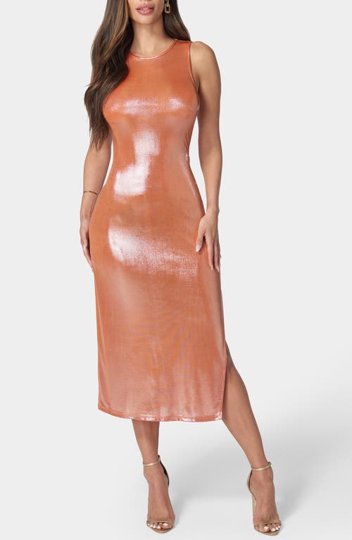 Shop Bebe Metallic Body-con Midi Dress In Orange