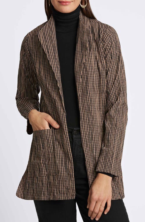 Foxcroft Alana Crinkle Cotton Blend Gingham Jacket In Almond/black
