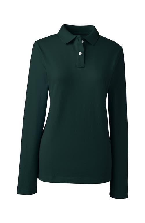 Shop Lands' End School Uniform  Long Sleeve Feminine Fit Mesh Polo Shirt In Evergreen