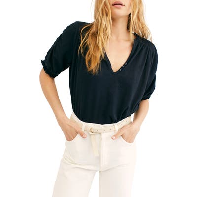 Free People Fever Dream Split Neck Top, Black