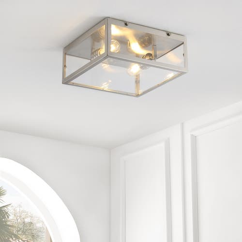 Jonathan Y Grayson 2-light Bohemian Farmhouse Iron/glass Led Flush Mount In Nickel