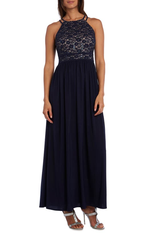 NIGHTWAY A-LINE LACE BODICE GOWN 
