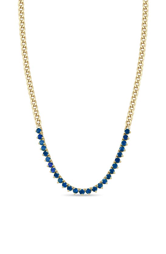 Zoë Chicco Blue Sapphire Frontal Necklace In Gold