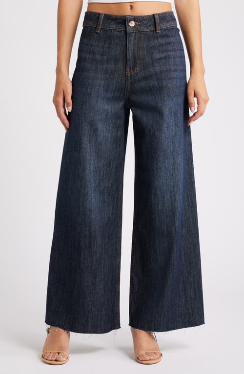 Shop Ashley Mason Raw Hem Ankle Wide Leg Jeans In Dark Denim