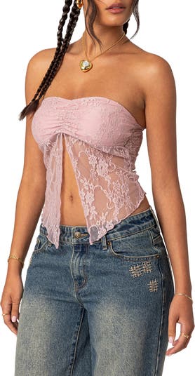 Petite Strapless Lace Cropped Corset Top