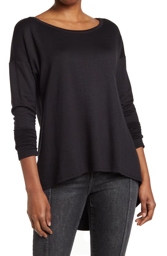Go Couture Boatneck Hi-low Tunic Sweater In Black