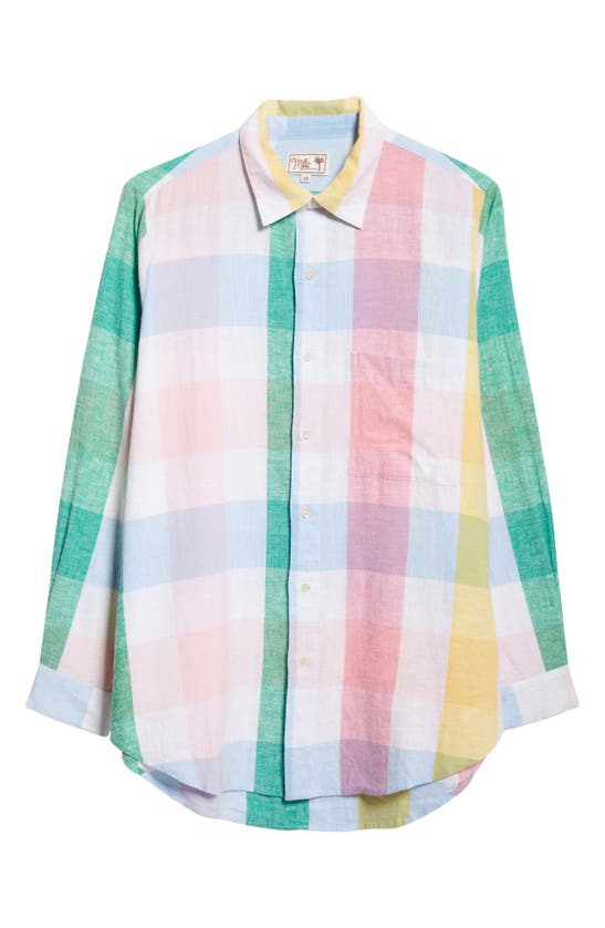 Shop Mille Sofia Long Sleeve Burnout Lace Button-up Shirt In Pastel Plaid