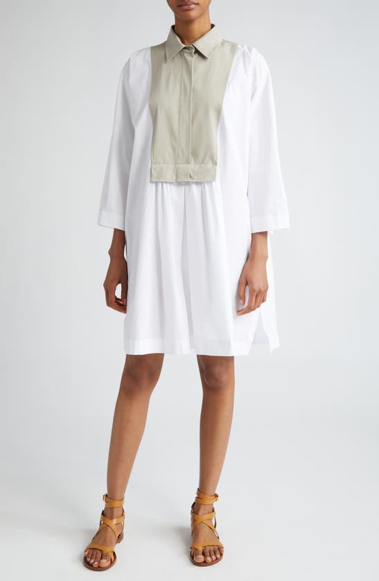 Shop Max Mara Tattico Contrast Bib Poplin Shirtdress In Optical White