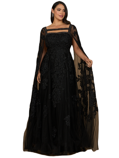 Shop Lara New York Lace Gown With Long Cape Sleeves In Black