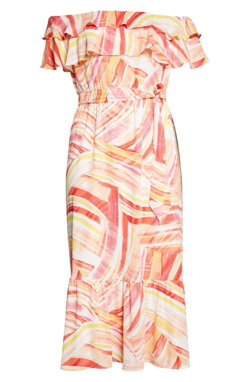 Shop Donna Morgan For Maggy Mix Stripe Off The Shoulder Maxi Dress In Soft White/coral