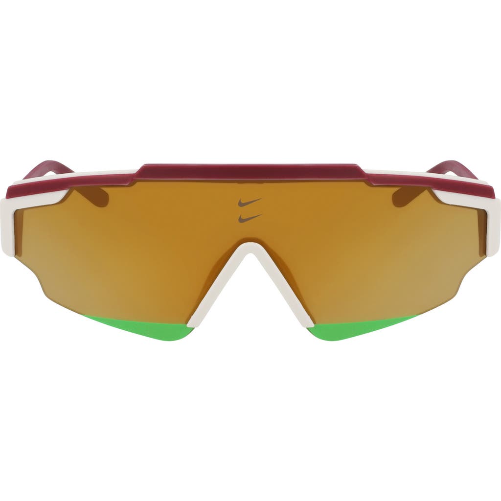 Nike Marquee Edge 64mm Oversize Shield Sunglasses In Night Maroon/bronze Mirror
