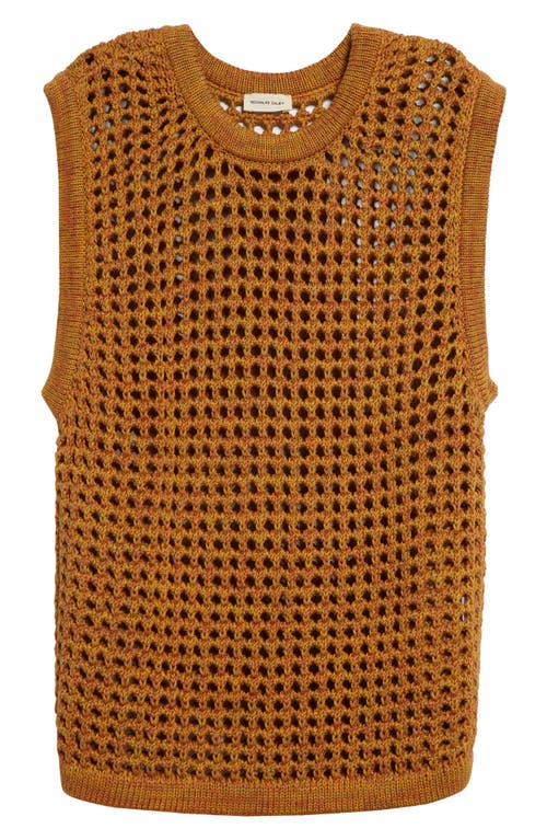 Openwork Cotton Sweater Vest in Orange Mustard