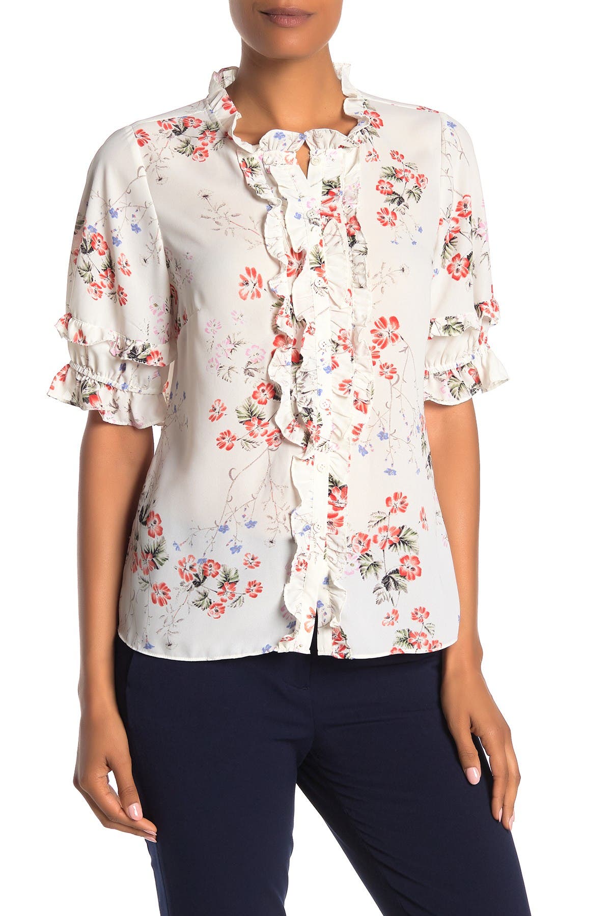 cece divine floral ruffle blouse