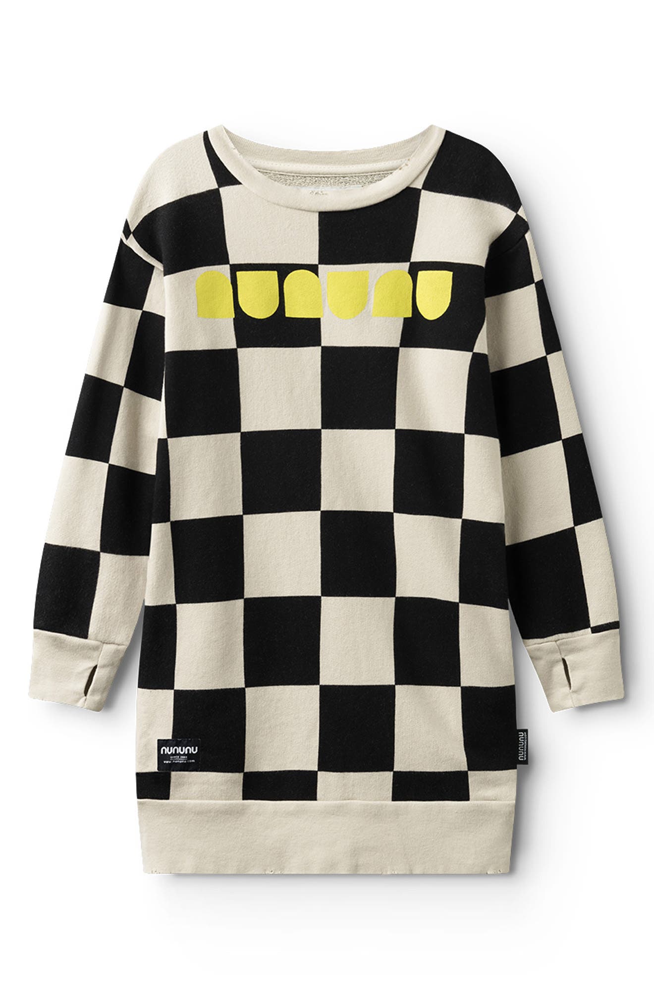 Nununu Kids' Checkmate Long Sleeve Sweatshirt Dress in Smokey Natural 