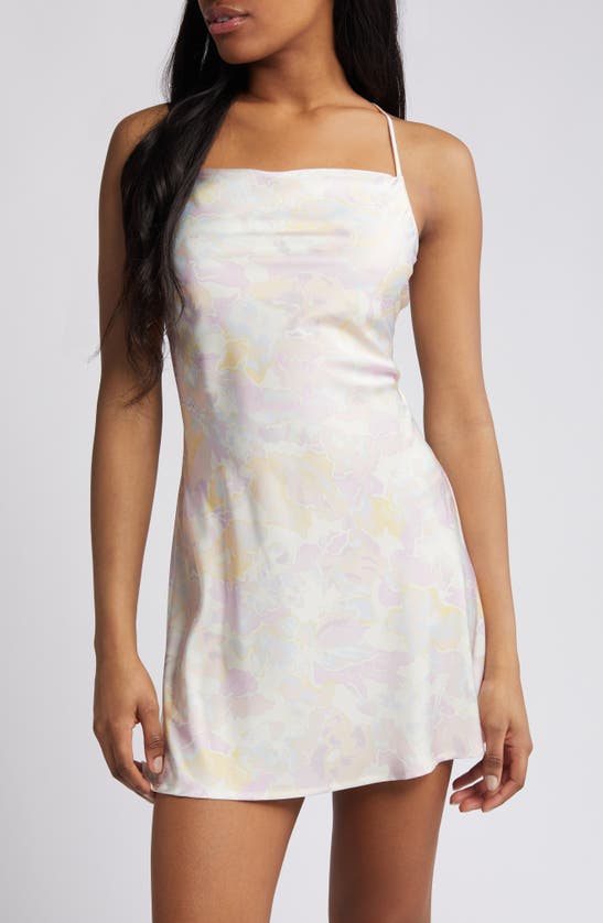 Open Edit Cutout Satin Chemise In Ivory Egret Sky Floral