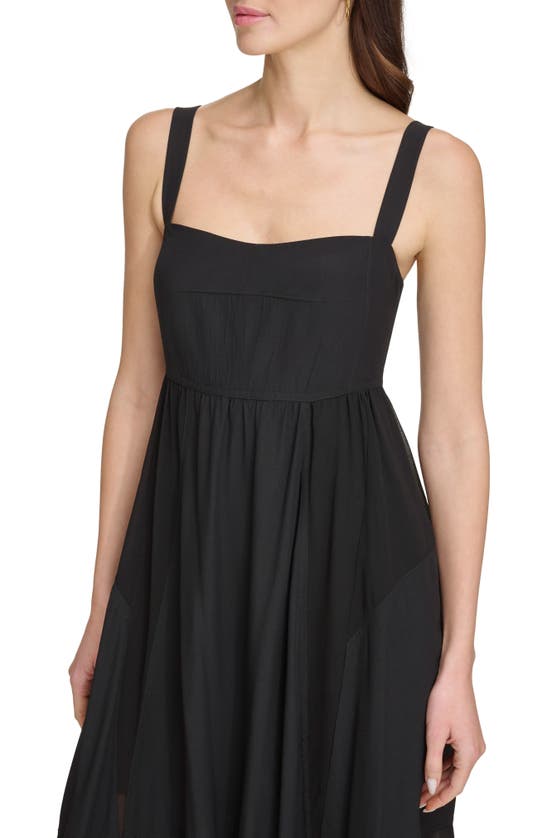 Shop Dkny Paneled Mixed Media Midi Dress In Black