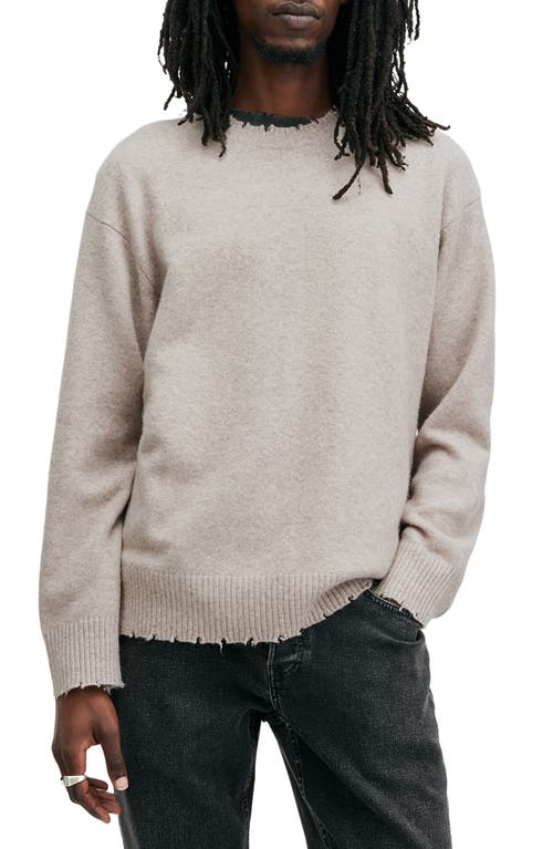 Shop Allsaints Luka Distressed Crewneck Sweater In Boston Taupe