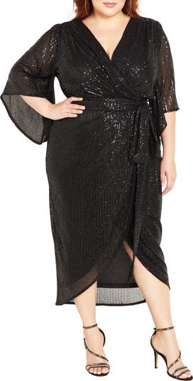 City chic 2024 sequin wrap dress