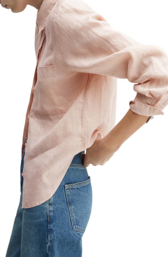 Shop Mango Button-up Linen Shirt In Pale Pink