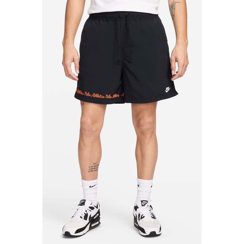 Nike Club Flow Embroidered Nylon Shorts In Black/white