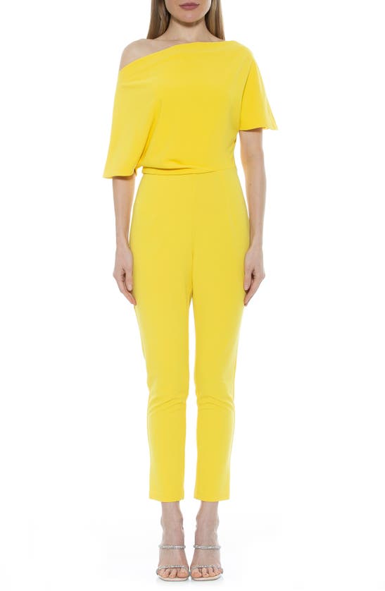Alexia Admor Draped One-shoulder Jumpsuit In Yellow