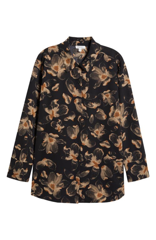 Shop Nordstrom Print Twill Button-up Shirt In Black- Tan Carbon Floral