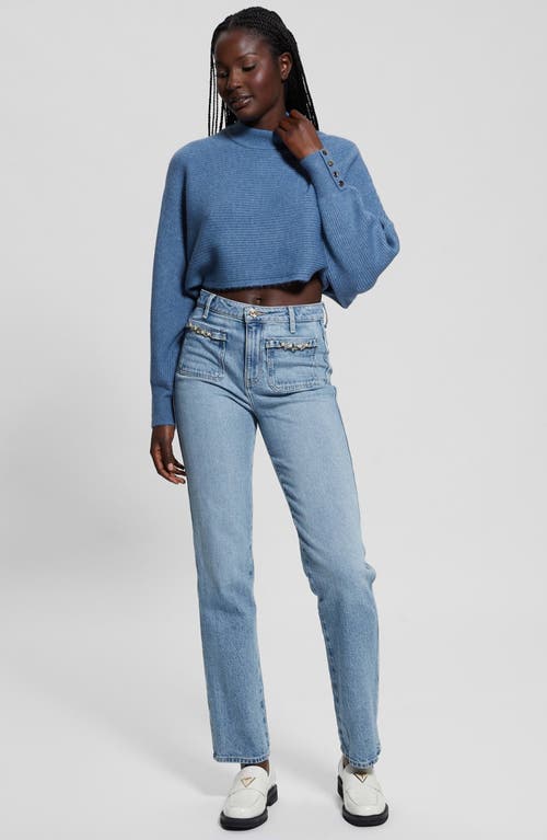 Guess Crossback Mock Neck Sweater In Nordic Sea Multi