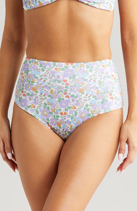 Montce Swim Tamarindo Ruffle Bikini Bottom in Lilac Paisley Print size  Medium