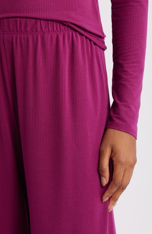 Shop Open Edit Dreamy Rib Wide Leg Pajama Pants In Purple Magenta