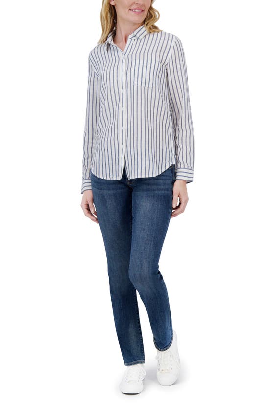 Shop Lucky Brand Stripe Long Sleeve Button-up Shirt In White Stripe