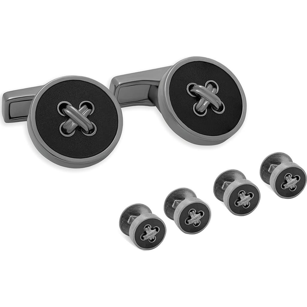 Thompson Of London Button Cuff Links & Studs Set In Black