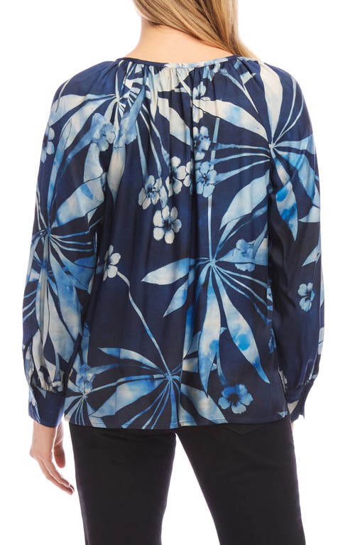 Karen Kane Floral Peasant Top In Blue Print