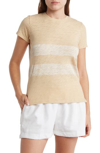 Shop Atm Anthony Thomas Melillo Stenciled Stripe Slub Jersey T-shirt In Butter/white Combo