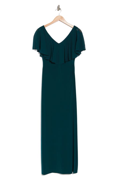 Connected Apparel Chiffon Flutter Sleeve Gown In Hunter